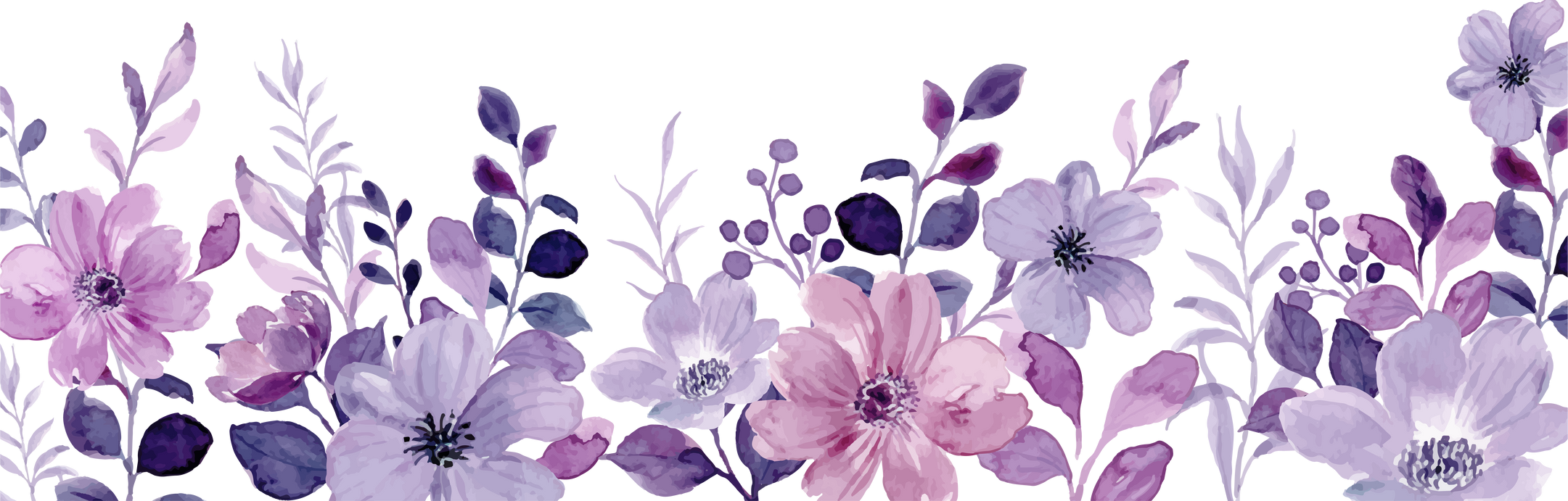 Watercolor purple flower border