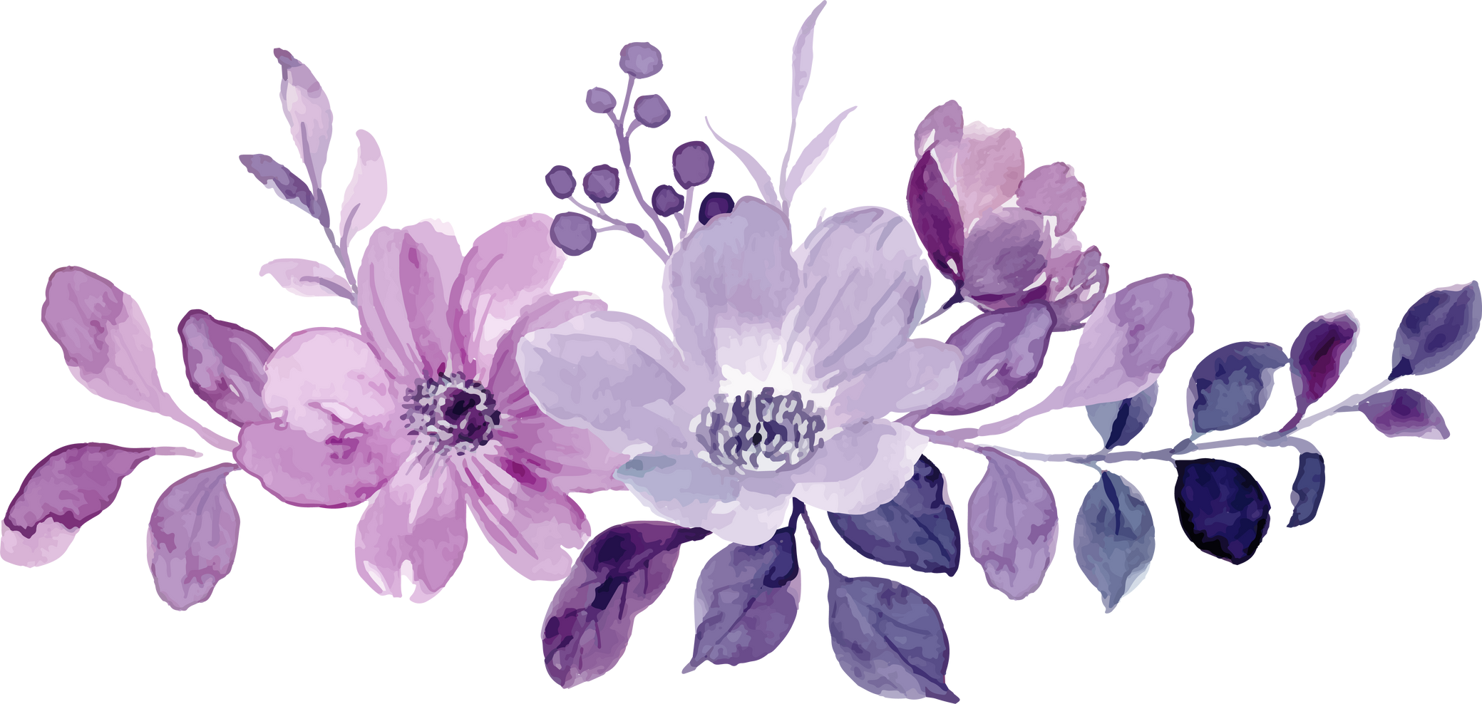 Watercolor purple flower bouquet